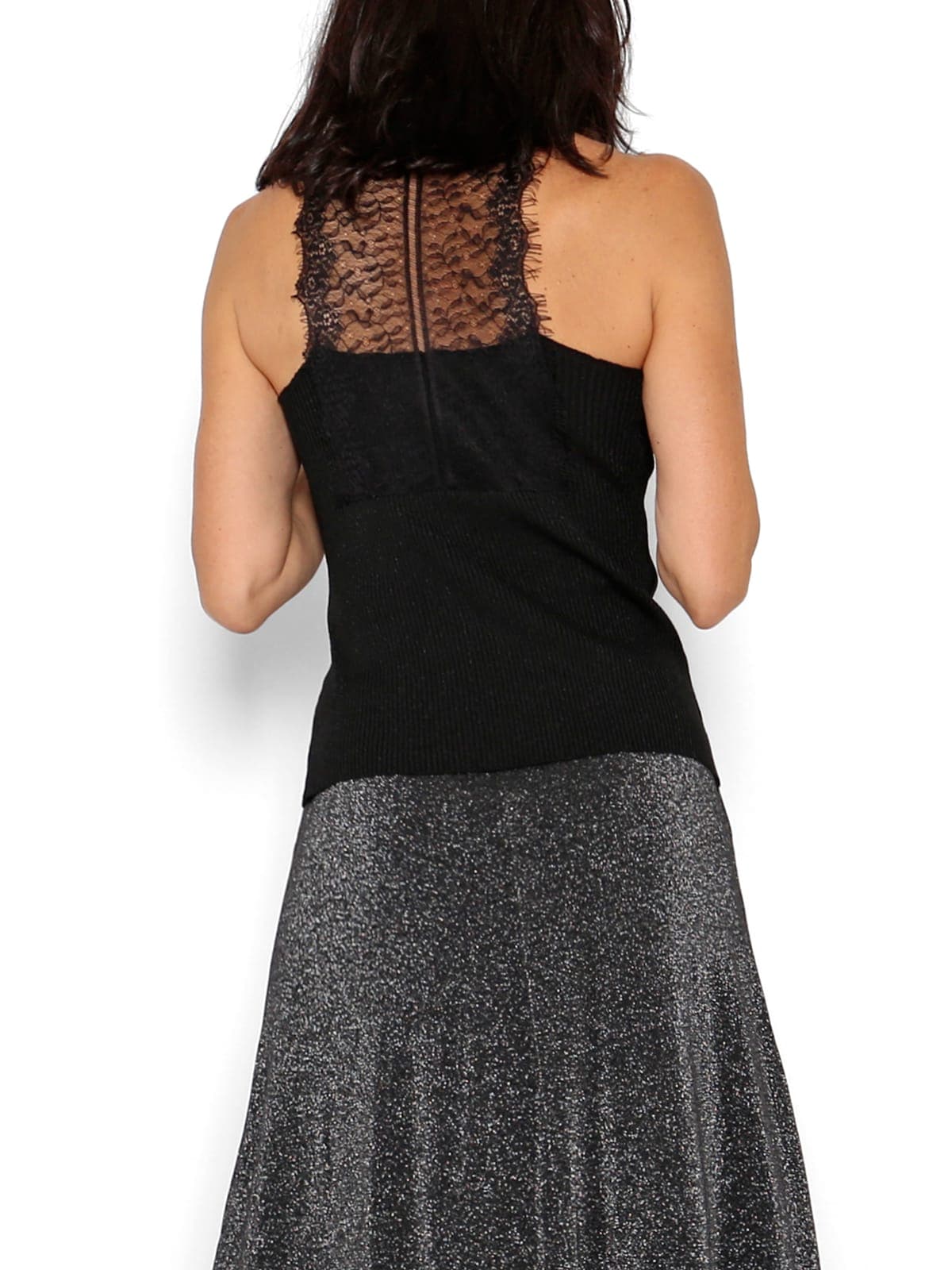 Top Encaje y Brillos Negro
