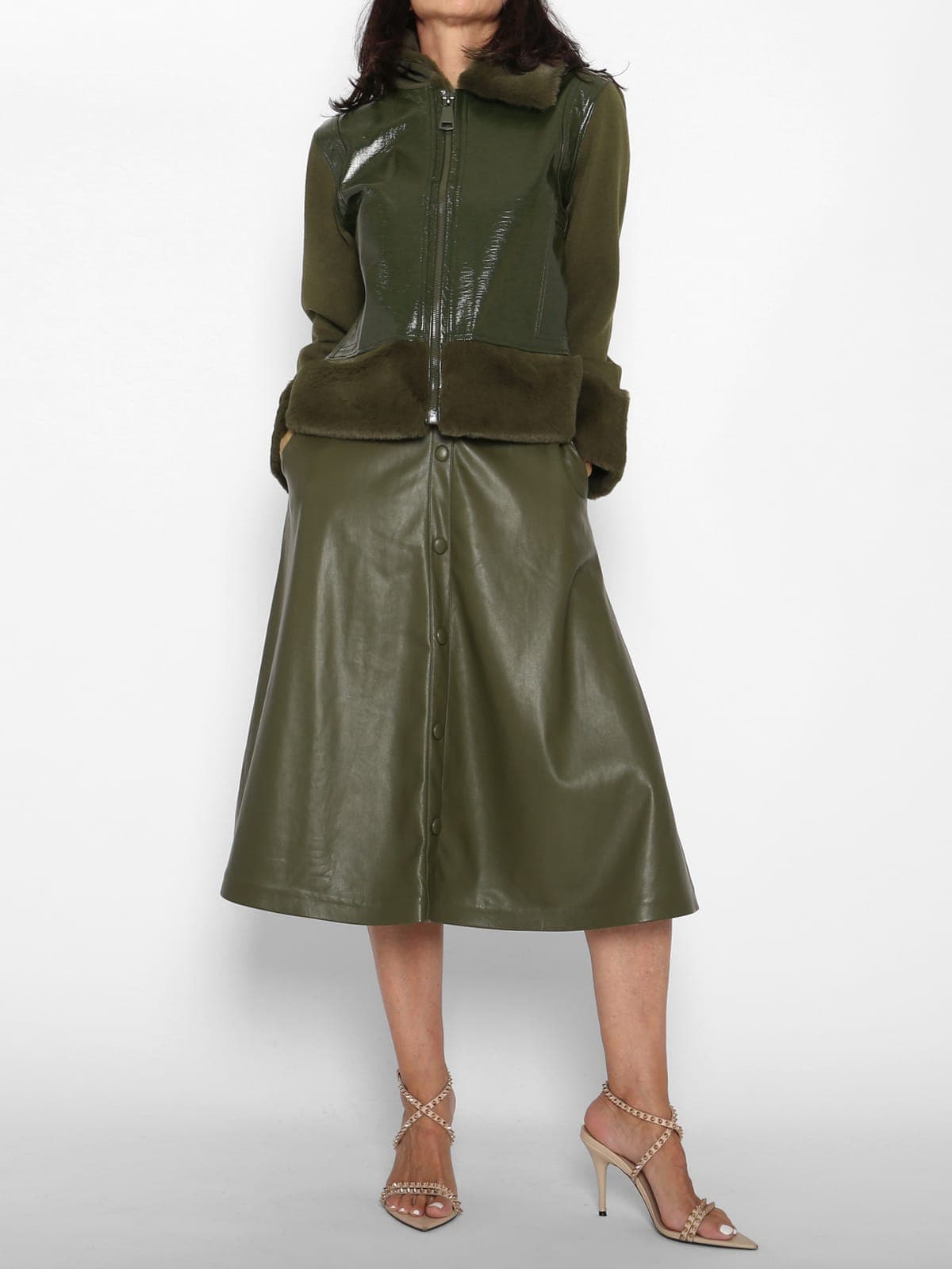 Chaqueta Punto Ecopiel Caqui — foto 4