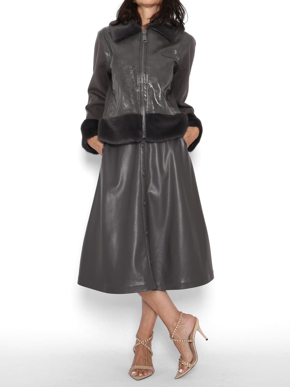 Chaqueta Punto Ecopiel Gris — foto 2